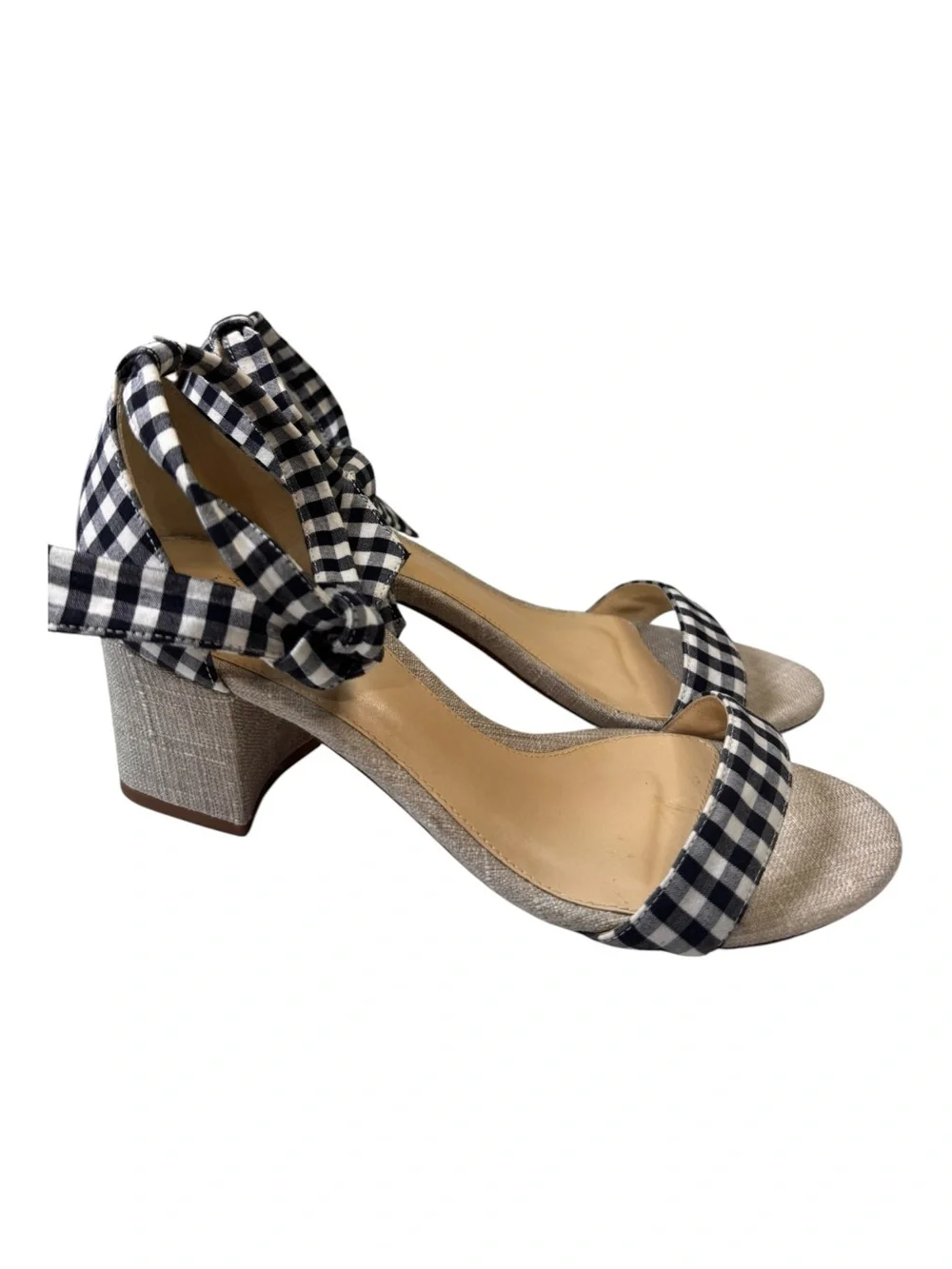 Alexandre Birman Gingham Ankle Tie Clarita Mid Block Heel Sandals Size 37/US 7